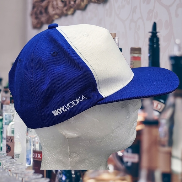 Skyy Vodka Baseball Snapback Hat Cap Flat Bill Blue & White Embroidered Flag - Picture 6 of 9